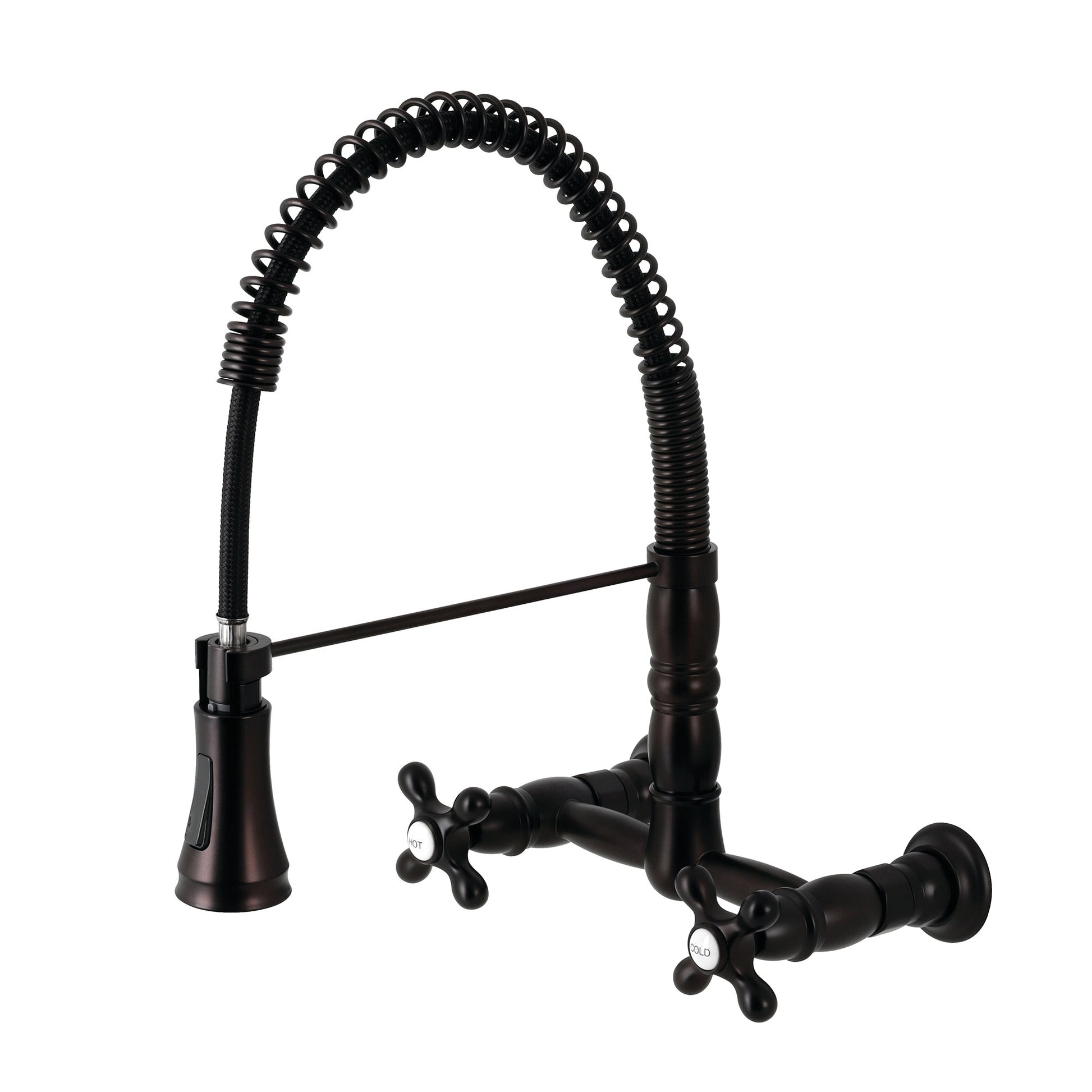 Kingston Brass Oil Rubbed Bronze Double Handle Wall-mount Pull-down Kitchen Faucet