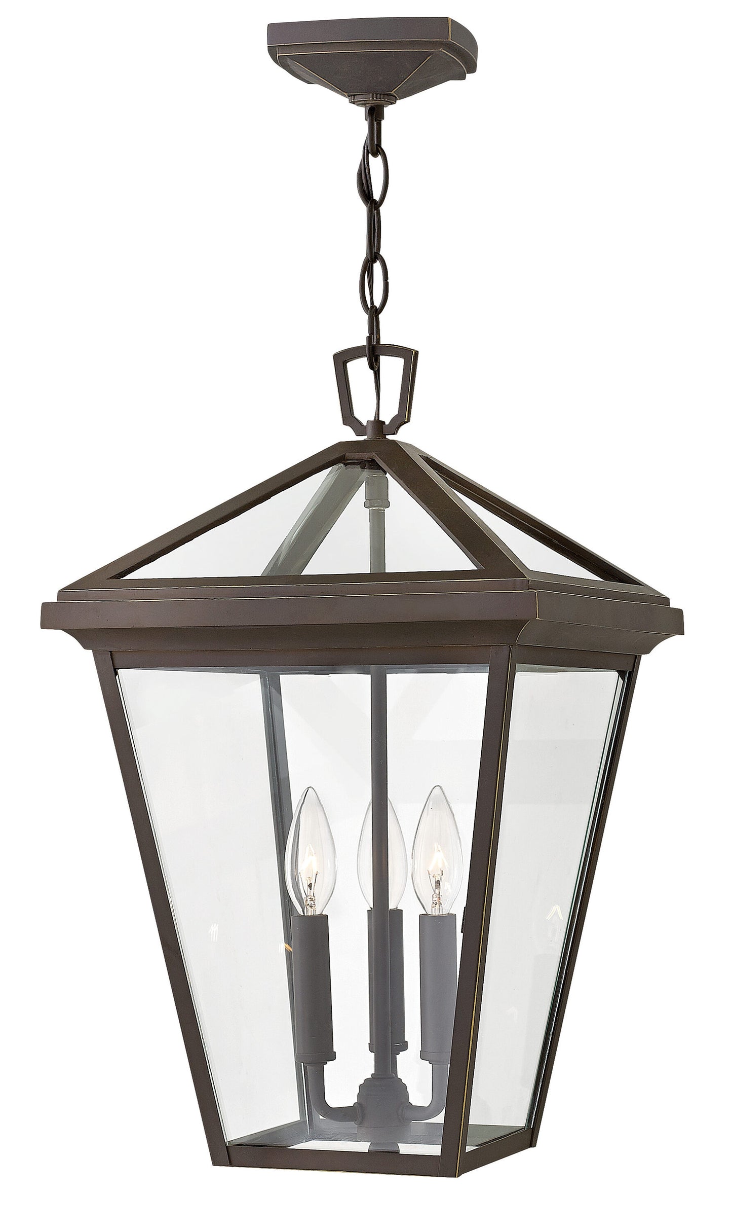 Hinkley Alford Place 3 -Light Oil Rubbed Bronze Traditional Clear glass Lantern Medium Outdoor Hanging Pendant light 6571130