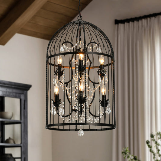 EDISLIVE Whit 8 -Light Black Indoor Crystal Metal Chandelier