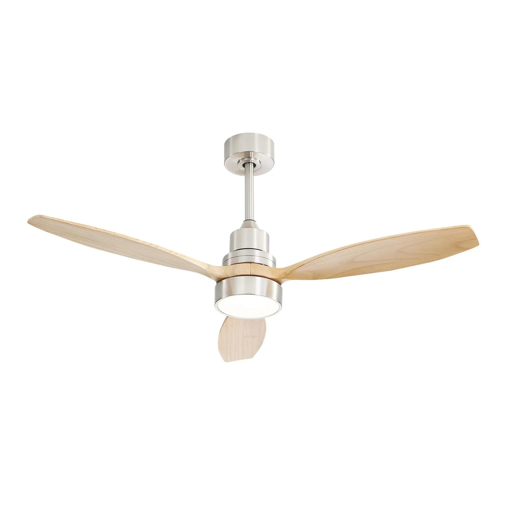 Bayfeve Adjustable Speed 52-in Brushed Nickel with Natural Solid Wood Blades Color-Changing Integrated LED Covered Outdoor Ceiling Fan With Light and Remote Included 3 -Blade