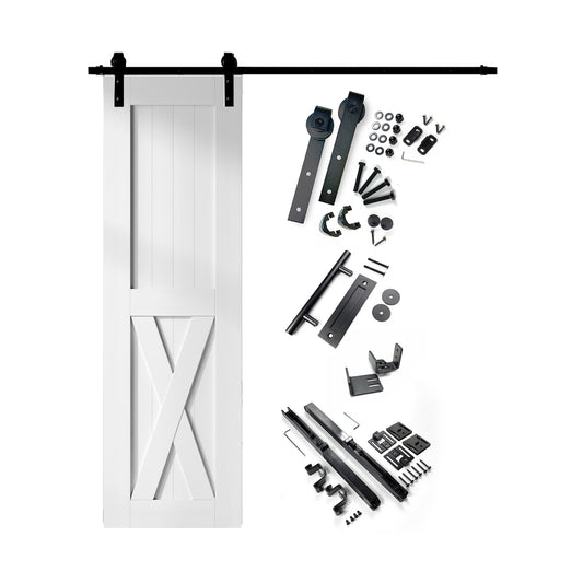 HOMACER 30-in x 84-in White Prefinished X-frame Pine Wood Solid core Single Barn Door (Hardware Included)