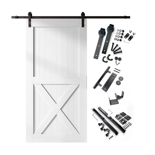 HOMACER 54-in x 84-in White Prefinished X-frame Pine Wood Solid core Single Barn Door (Hardware Included)