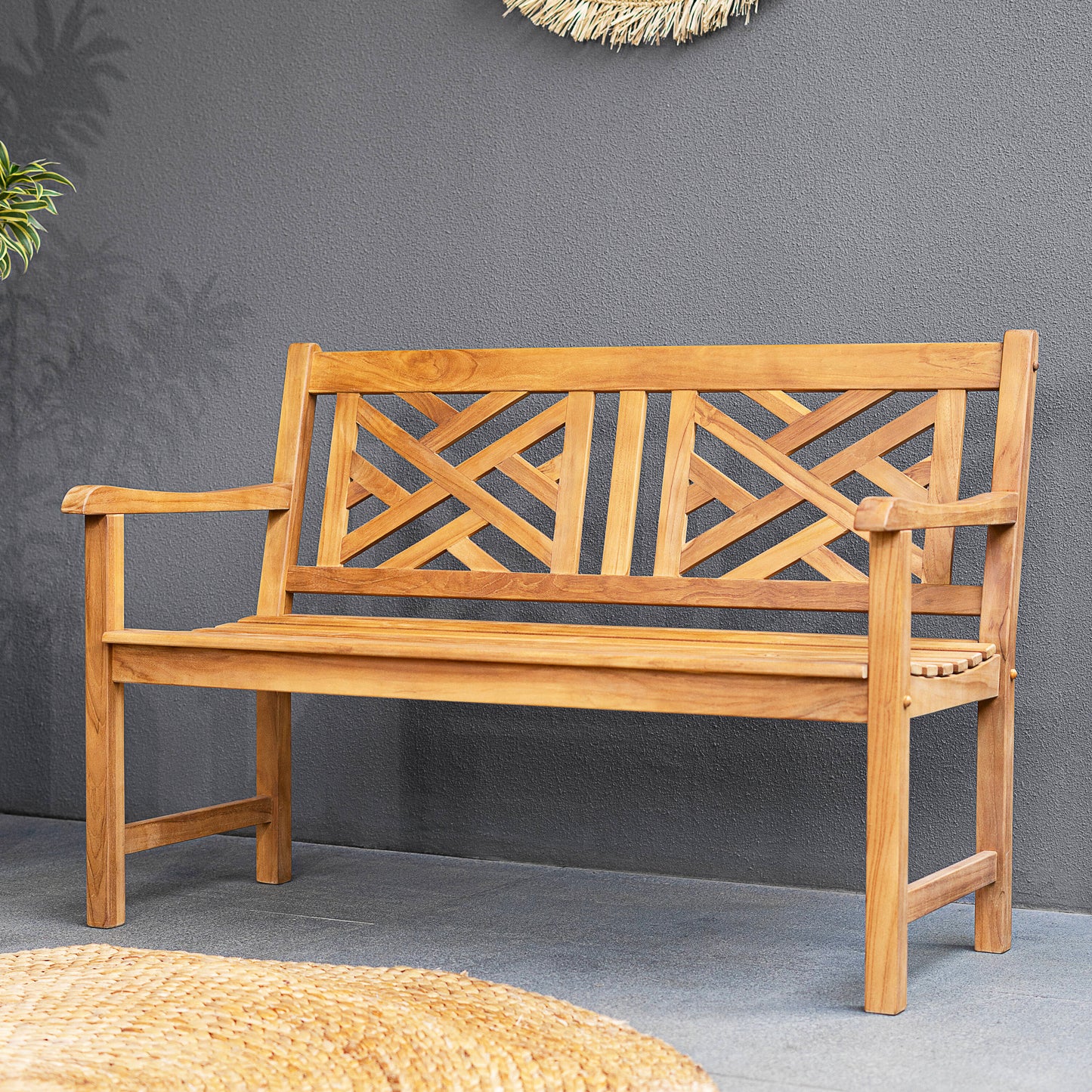 Cambridge Casual Maine 48-in W x 34-in H Natural Teak Teak Garden Bench