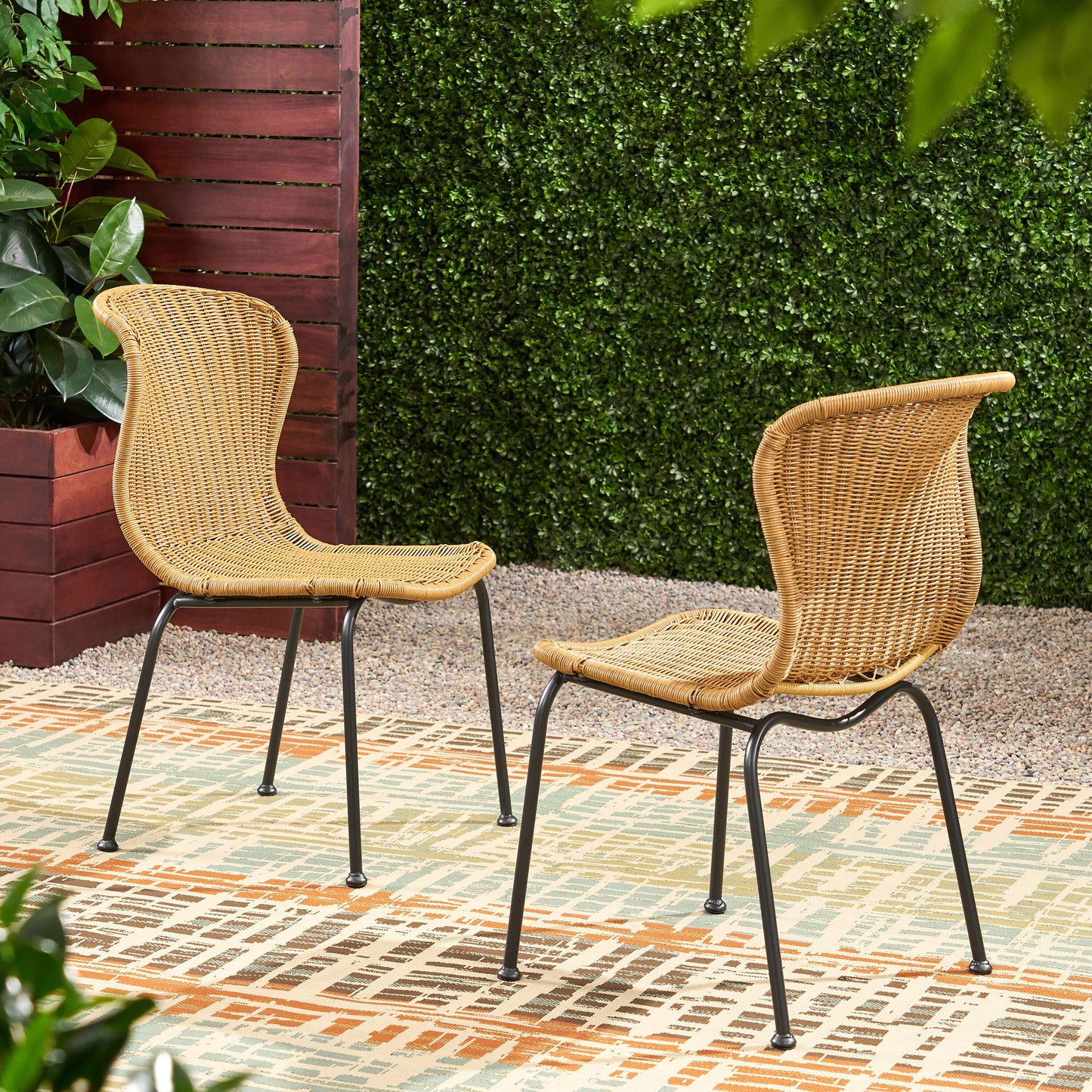 Moda Furnishings Classic Set of 2 Wicker Light Brown Wicker Frame Stationary Conversation Chair with Woven Seat