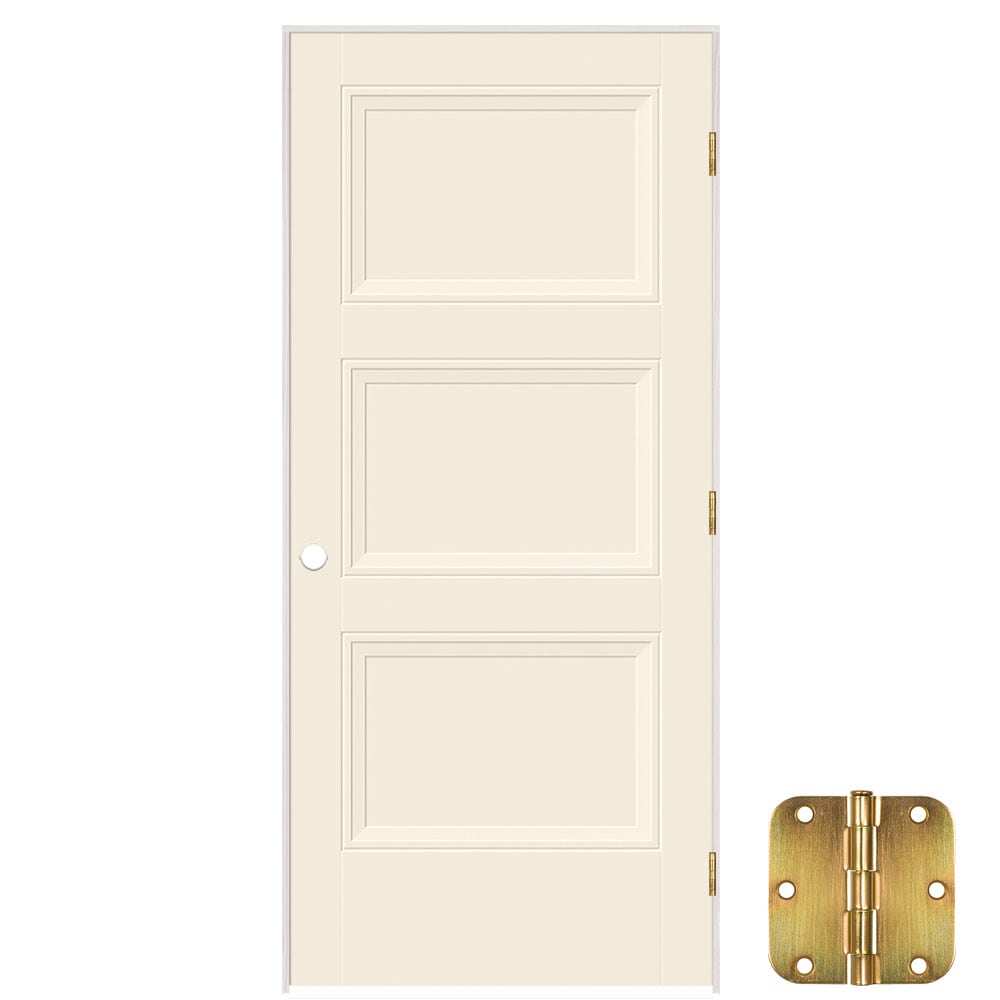 Masonite 36-in x 80-in Moonglow Solid core 3-panel Left hand Smooth Prefinished Molded composite Flat Jamb Single Prehung Interior Door with