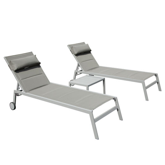 ToolCat Set of 2 Sliver Aluminum Frame Swivel Chaise Lounge Chair with Gray Mesh Seat