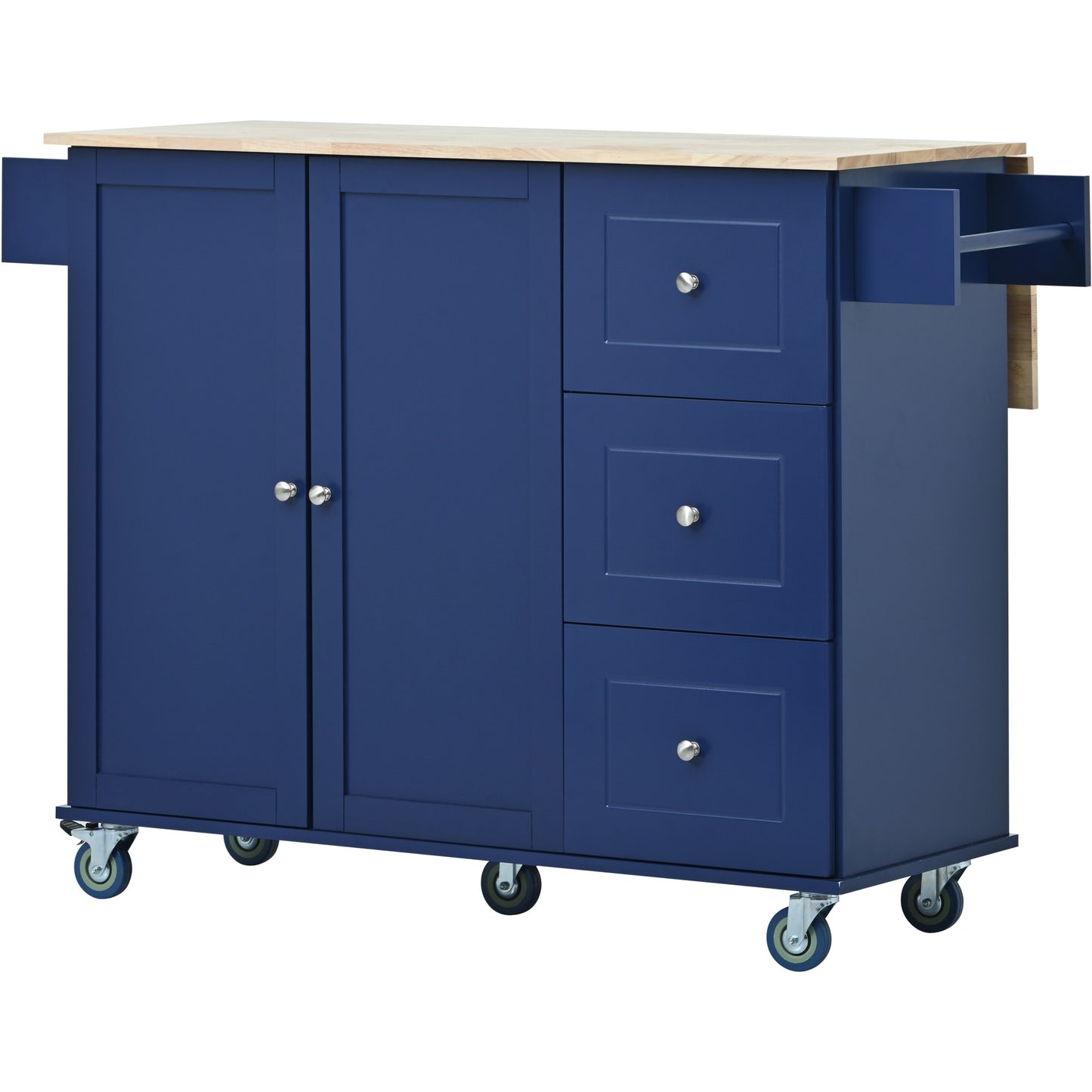 Kahomvis Blue MDF Base with Wood Wood Top Rolling Kitchen Island ( 17.7-in x 52.7-in x 36.8-in )
