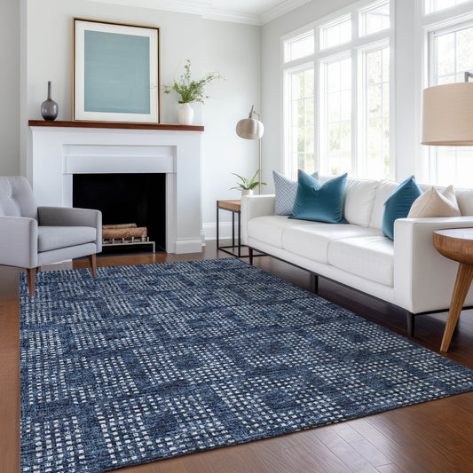 Addison Rugs Mayfield AMF33BL 8 x 10 (ft) Loomed Polyester Blue Rectangular Indoor Abstract Machine washable Pet Friendly Area rug