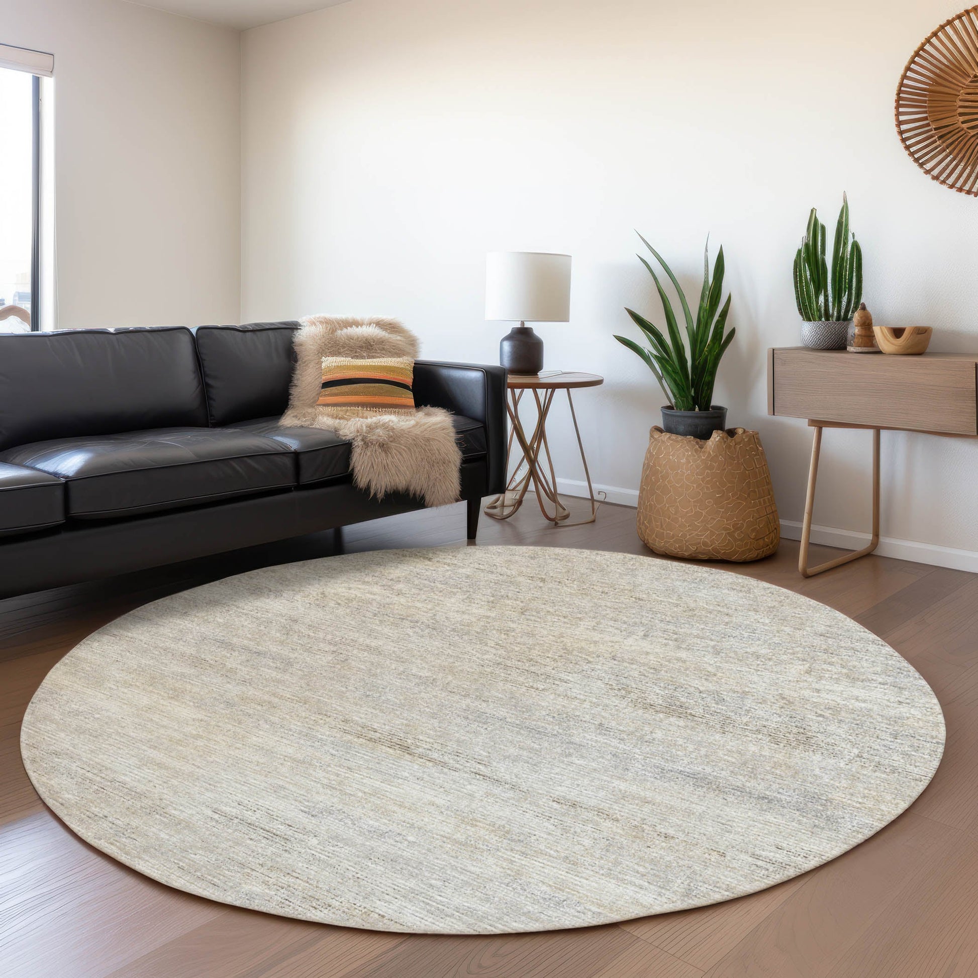 Addison Rugs Mayfield AMF32BE 8 x 8 (ft) Loomed Polyester Beige Round Indoor Abstract Machine washable Pet Friendly Area rug