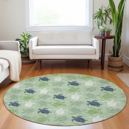 Addison Rugs Mayfield AMF192GN 8 x 8 (ft) Loomed Polyester Green Round Indoor Geometric Machine washable Pet Friendly Area rug