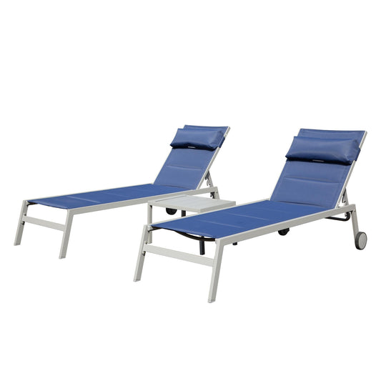 Bayfeve Patio Chaise Lounge Set of 2 Aluminum Metal Frame Stationary Chaise Lounge Chair with Blue Sling Seat