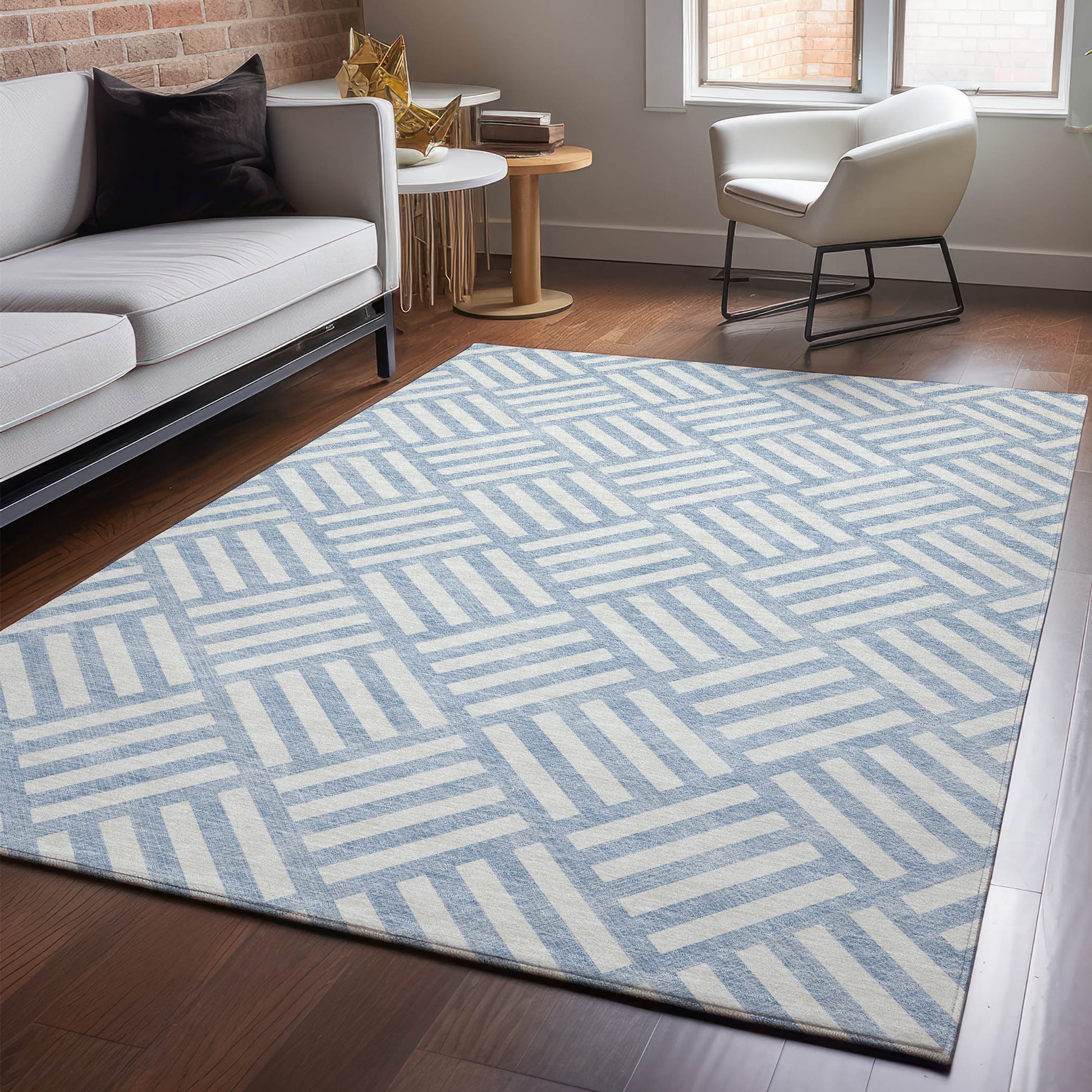 Addison Rugs Mayfield AMF620SK 8 x 10 (ft) Loomed Polyester Sky Rectangular Indoor Geometric Machine washable Pet Friendly Area rug