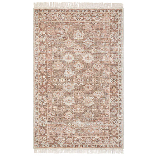 Obeetee Palace 3 x 5 (ft) Knotted Wool Wood Rectangular Indoor Medallion Spot Clean Only Pet Friendly Area rug