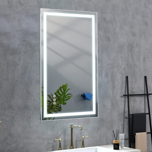 Bayfeve 36-in x 24-in Beveled Frameless Rectangle Dimmable Lighted Fog Free Bathroom Vanity Mirror ( Silver )