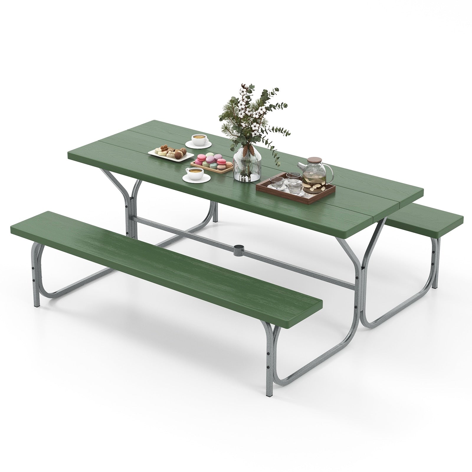 Forclover 72-in Green Plastic Rectangle Picnic Table
