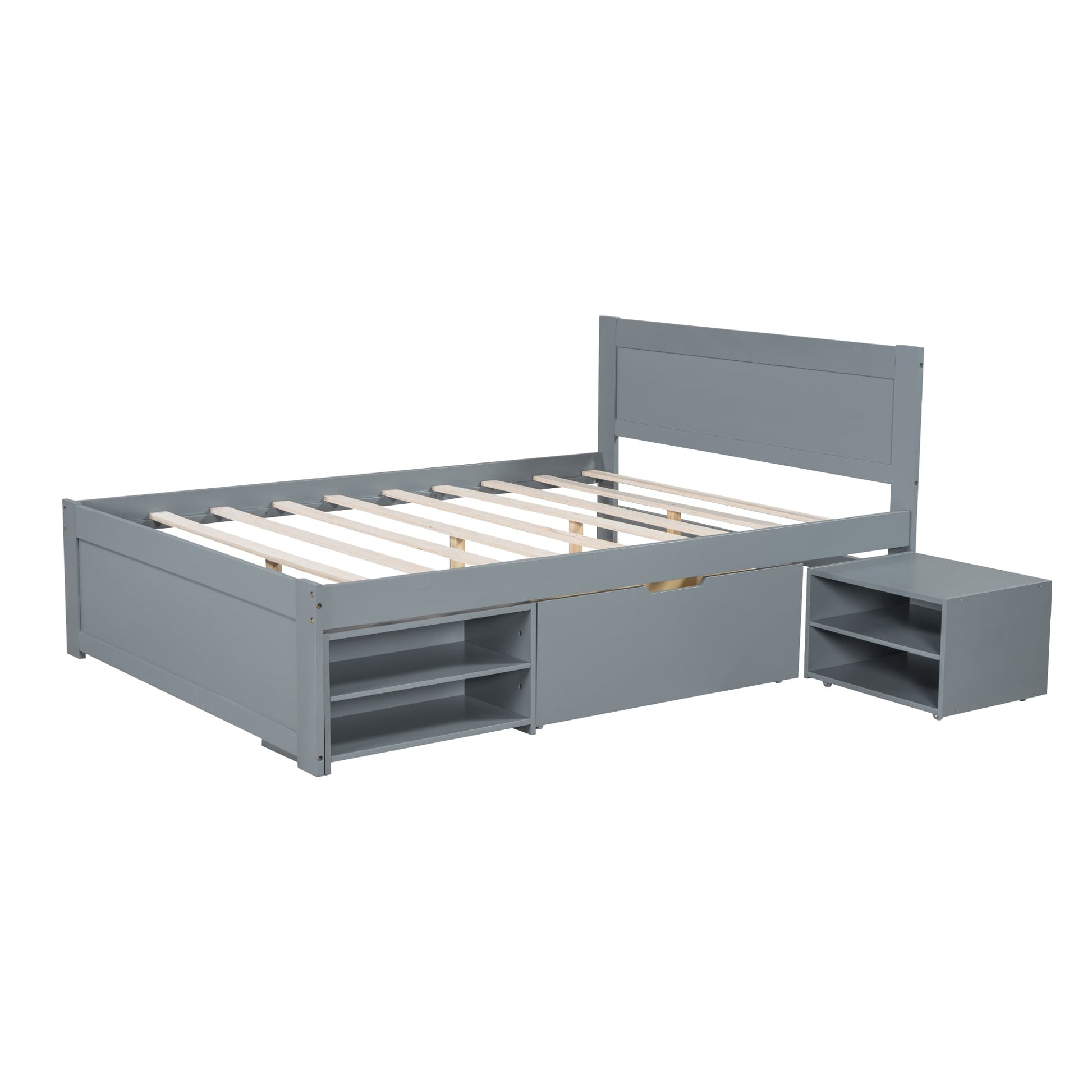 Damerin Full Gray Wood Bed Frame Storage