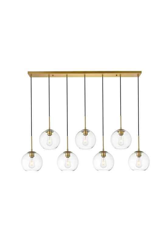 Elegant Decor Home Furnishing 7 -Light Brass Mid-century Clear glass Glass Linear Large Indoor Hanging Pendant Light