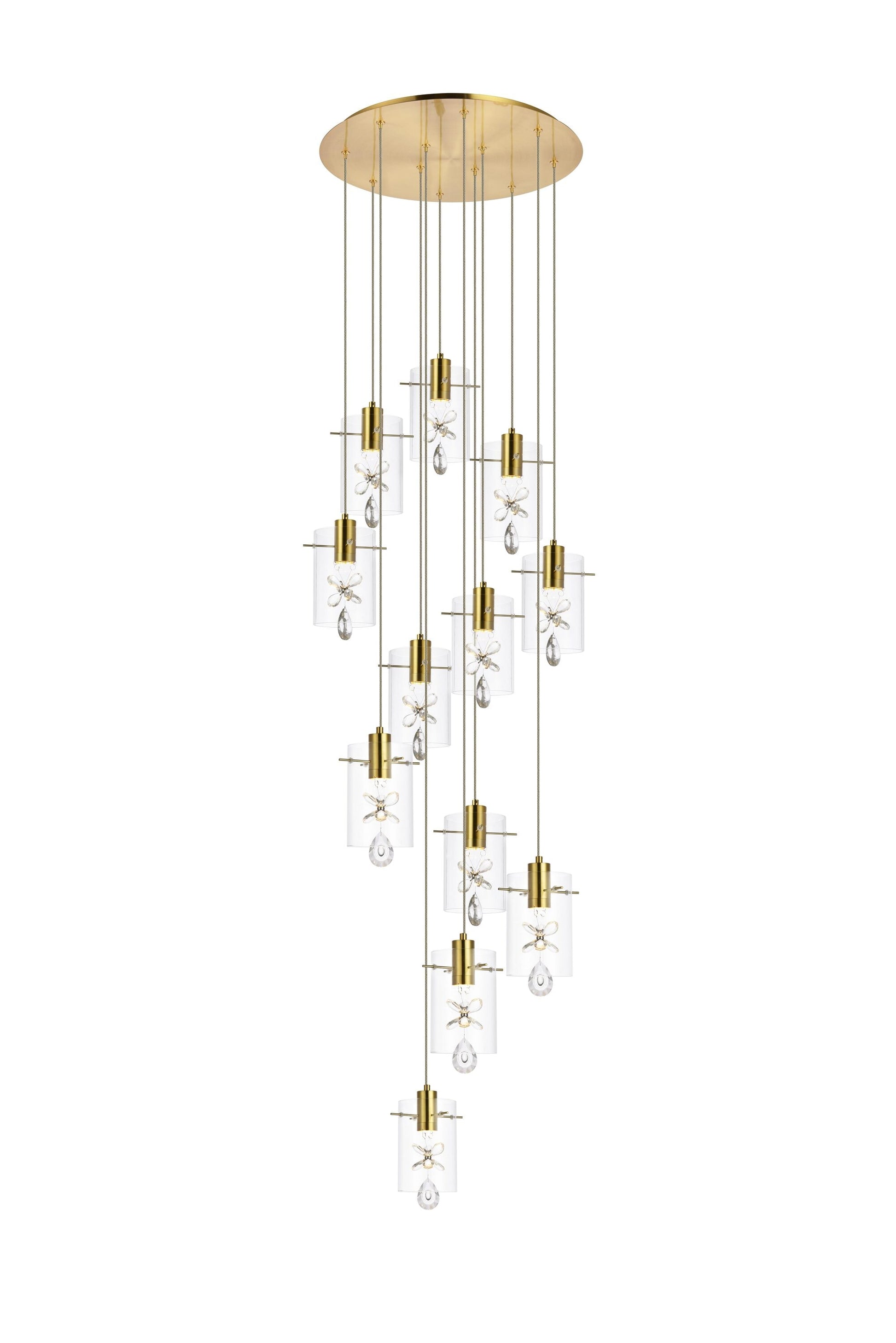 Elegant Decor Home Furnishing 12 -Light Gold Modern/contemporary Clear glass Glass Crystal Cylinder LED Large Indoor Hanging Pendant Light