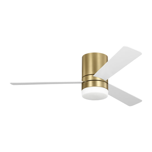 Generation Lighting Era Hugger LED 52-in Burnished Brass with Matte White Blades Covered Outdoor Flush Mount Ceiling Fan With Light 3 -Blade