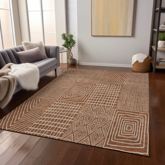 Addison Rugs Chantille ACN990PK 8 x 10 (ft) Polyester Paprika Rectangular Indoor/Outdoor Geometric Pet Friendly Area rug