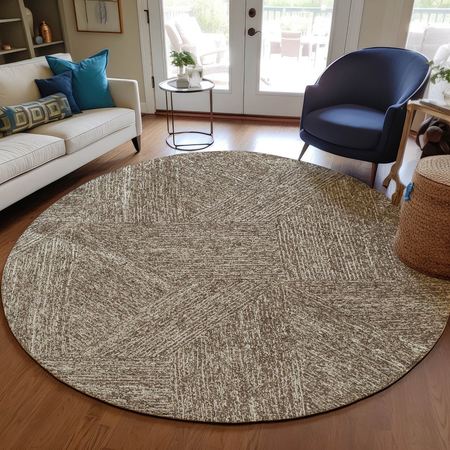Addison Rugs Chantille ACN991CH 8 x 8 (ft) Loomed Polyester Chocolate Round Indoor/Outdoor Geometric Machine washable Pet Friendly Area rug