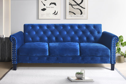 Home Design Casper 79.1-in W Casual Navy Blue Velvet 3-seater Sofa