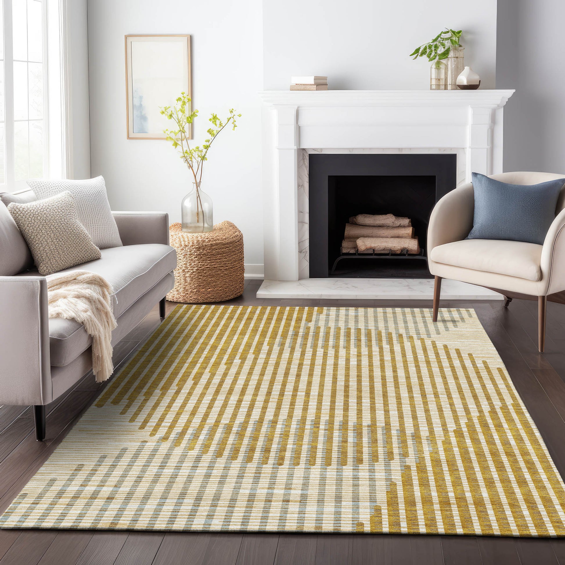 Addison Rugs Chantille ACN1001GO 9 x 12 (ft) Loomed Polyester Gold Rectangular Indoor/Outdoor Machine washable Pet Friendly Area rug