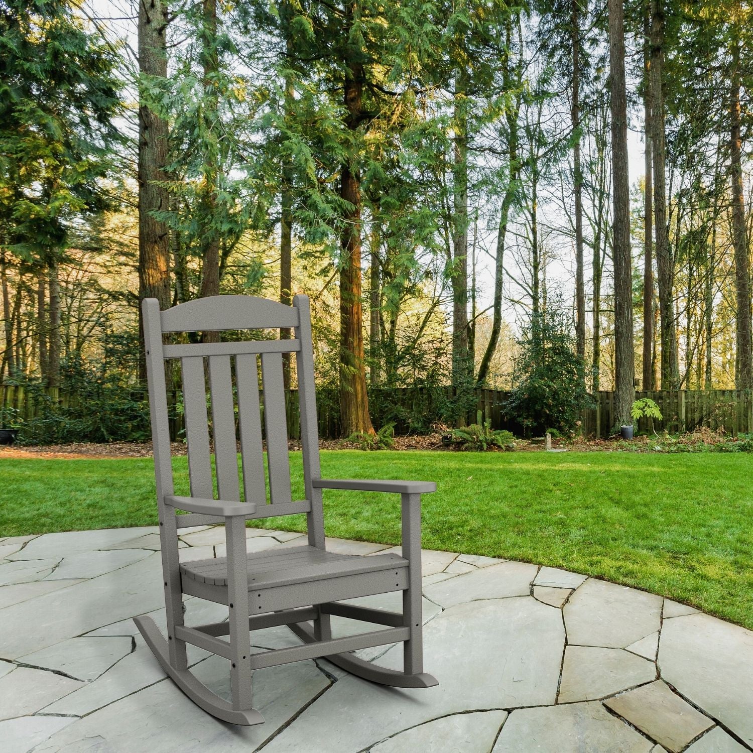Hanover All Weather Gray HDPE Frame Rocking Chair with Slat Seat