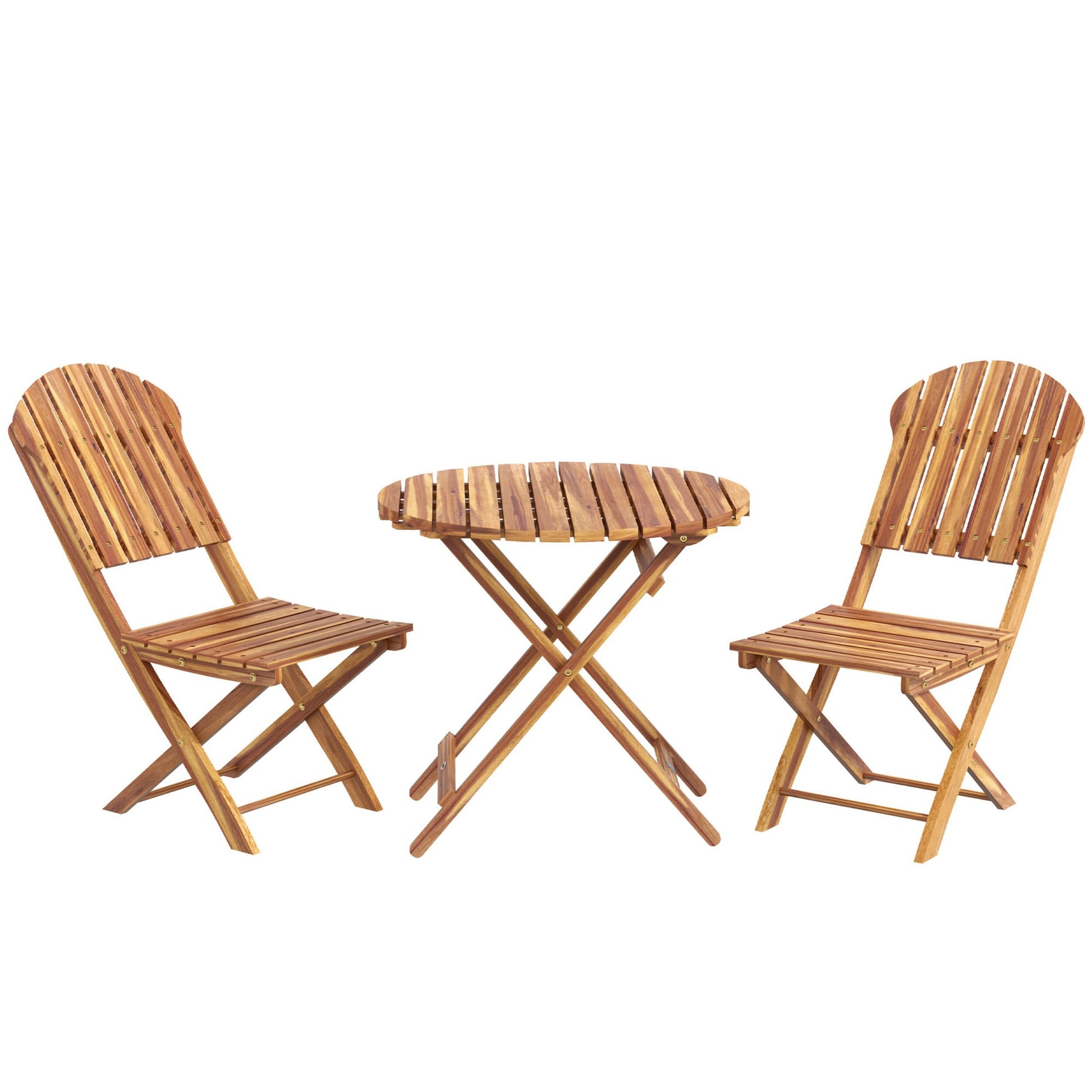 Miki Shinly 3-Piece Bistro Set Set of 2 Natural Wood Frame Stationary Dining Chair with Solid Seat