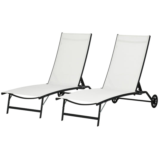 Miki Shinly Outdoor Patio Chair Cream White Steel Frame Stationary Chaise Lounge Chair with White Mesh Seat