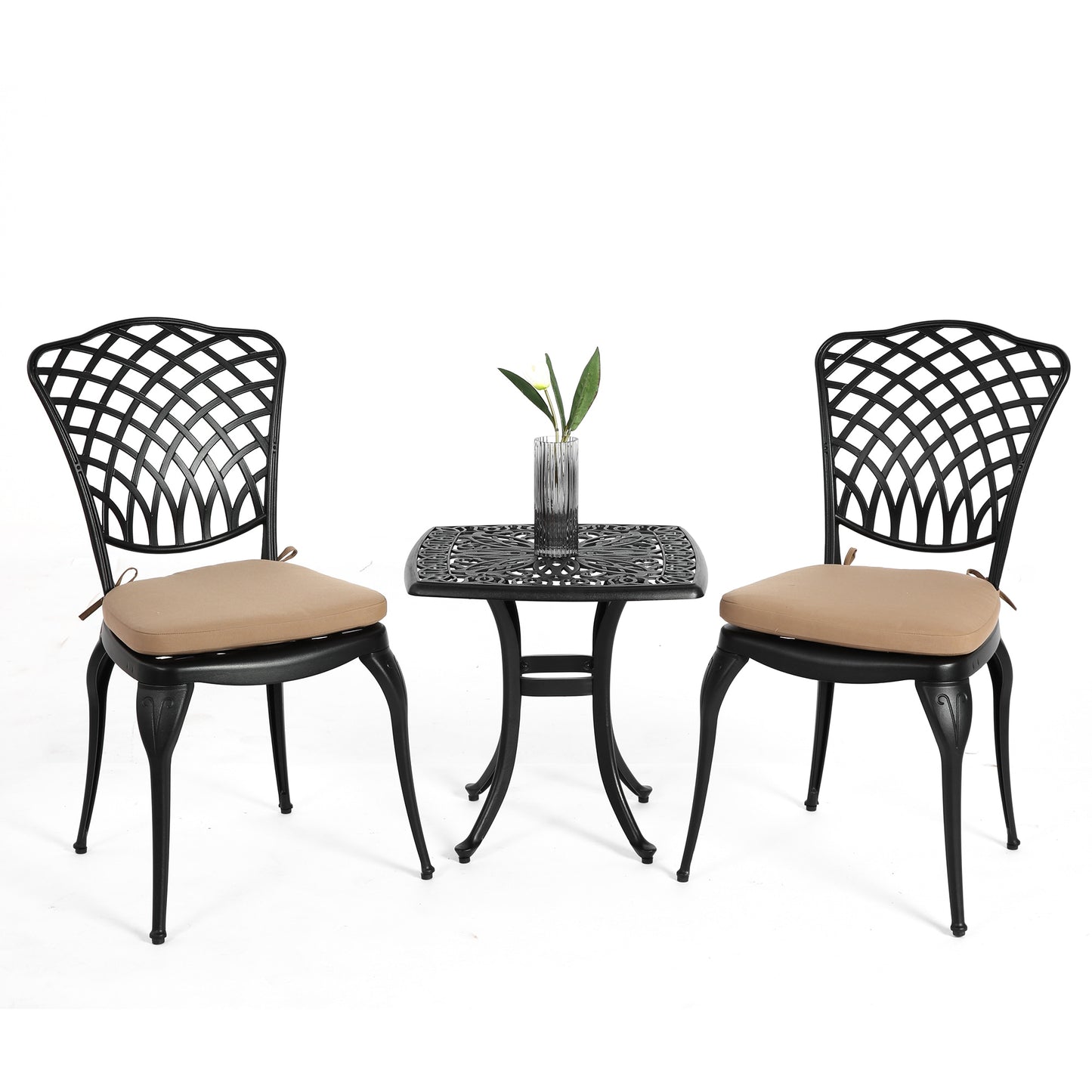 Bybafun 3 -Piece Patio Conversation Set with Brown Cushions