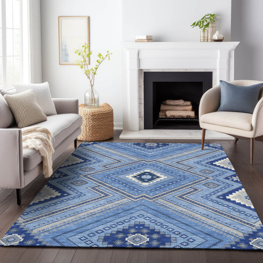 Addison Rugs Chantille ACN1010BU 9 x 12 (ft) Loomed Polyester Blue Rectangular Indoor/Outdoor Machine washable Pet Friendly Area rug