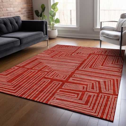Addison Rugs Chantille ACN1045RD 9 x 12 (ft) Polyester Red Rectangular Indoor/Outdoor Geometric Machine washable Pet Friendly Area rug