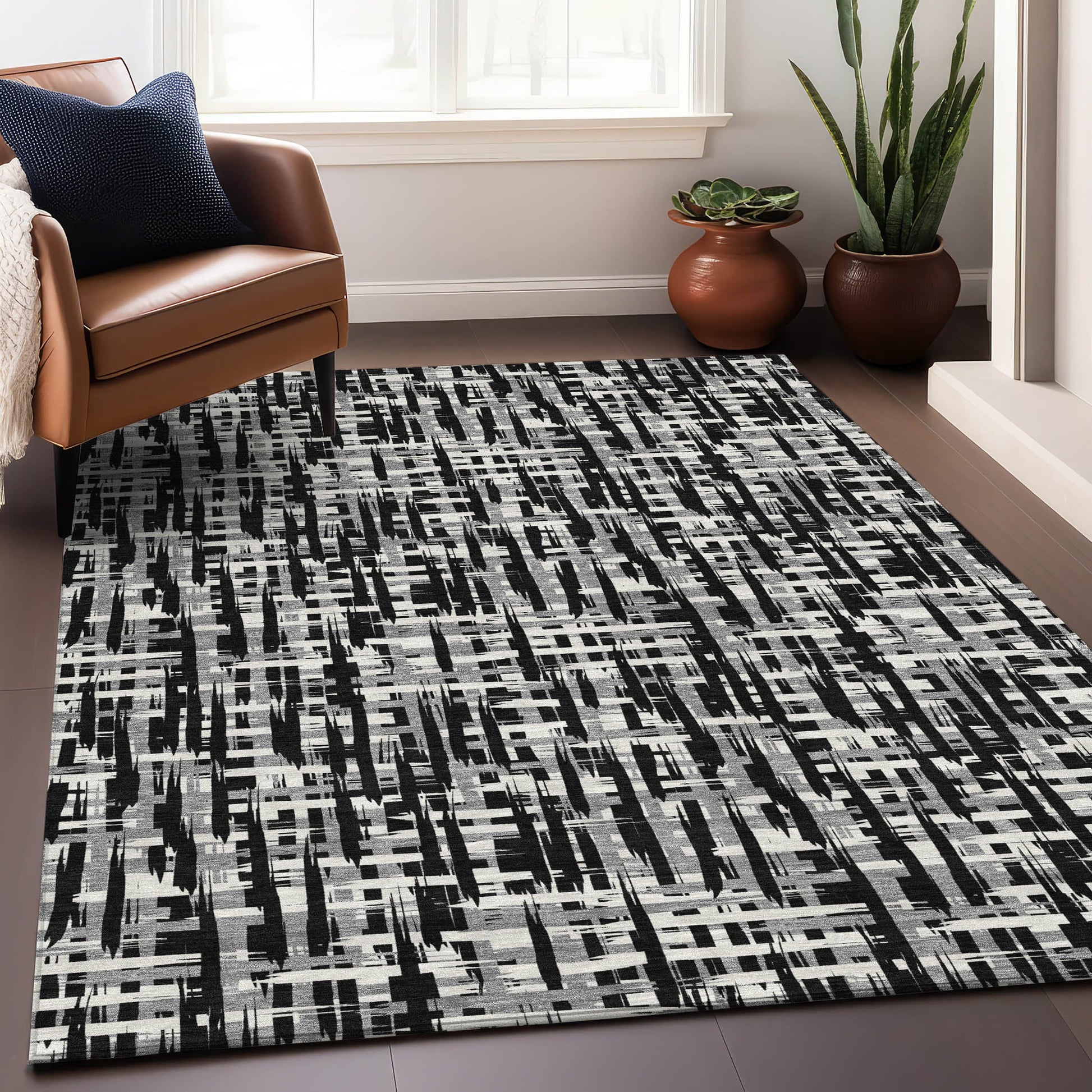Addison Rugs Chantille ACN1059BK 9 x 12 (ft) Black Rectangular Indoor/Outdoor Geometric Machine washable Pet Friendly Area rug