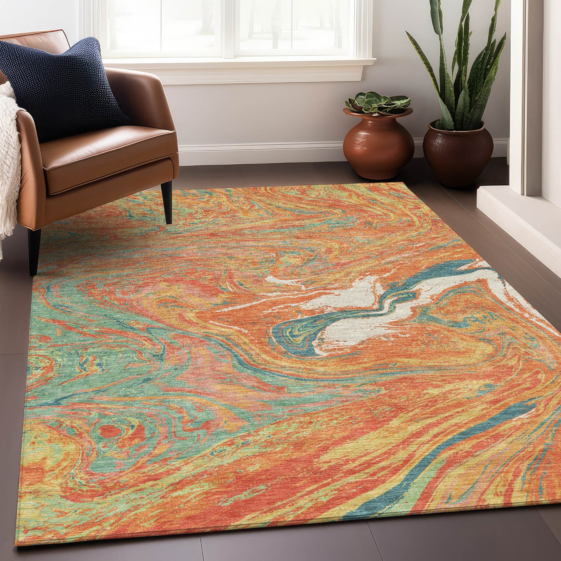 Addison Rugs Chantille ACN1061OR 9 x 12 (ft) Polyester Orange Rectangular Indoor/Outdoor Geometric Machine washable Pet Friendly Area rug