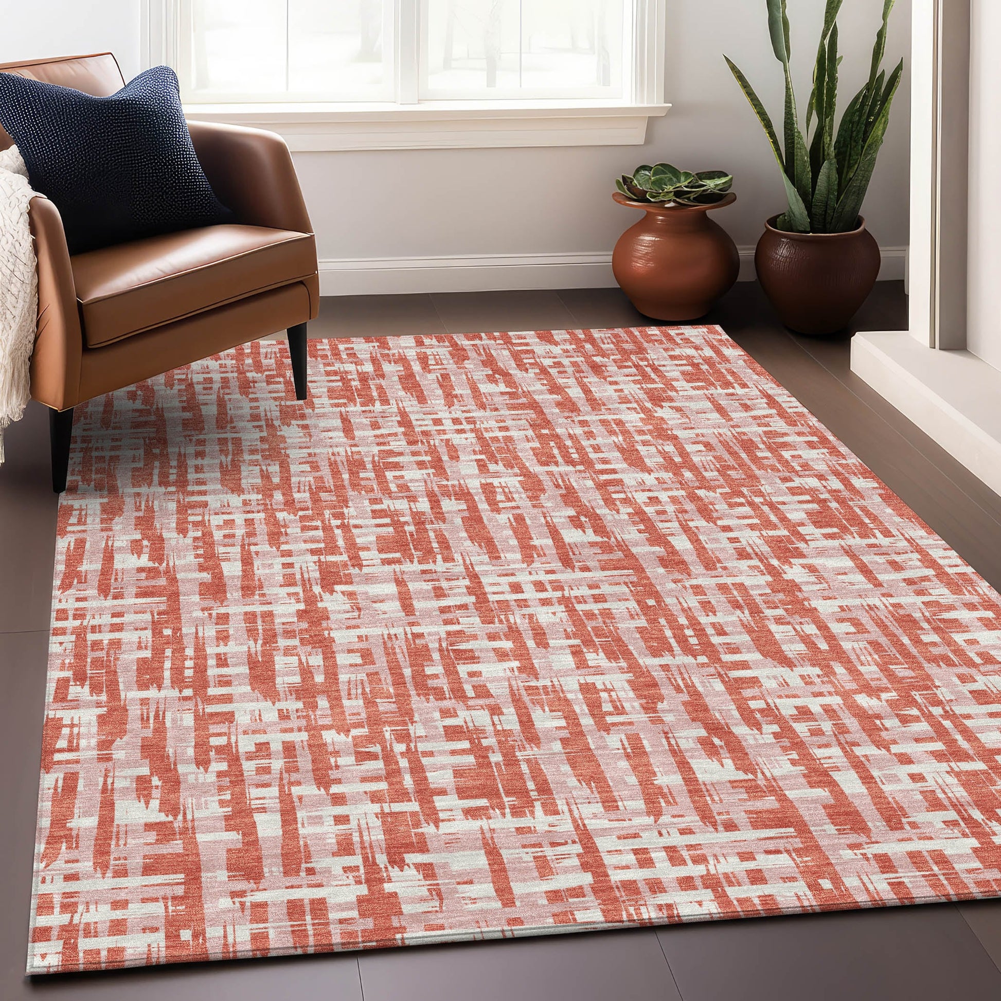 Addison Rugs Chantille ACN1060CR 10 x 14 (ft) Coral Rectangular Indoor/Outdoor Geometric Machine washable Pet Friendly Area rug