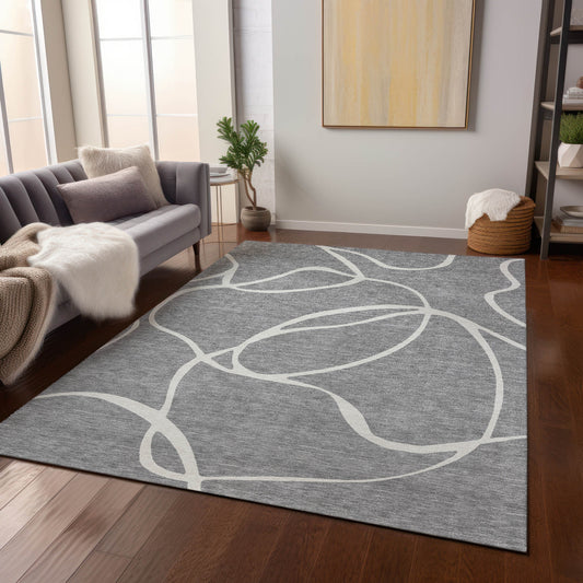 Addison Rugs Chantille ACN999GY 10 x 14 (ft) Polyester Gray Rectangular Indoor/Outdoor Geometric Pet Friendly Area rug