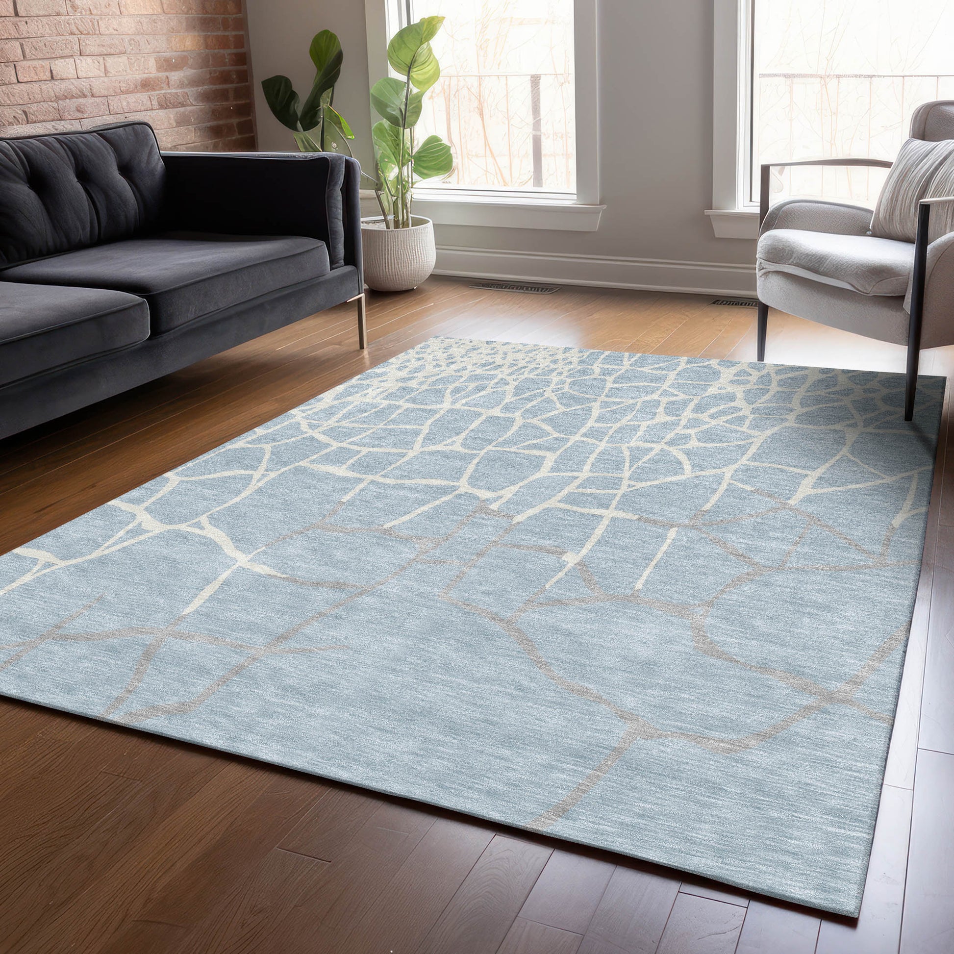 Addison Rugs Chantille ACN1049SK 9 x 12 (ft) Sky Rectangular Indoor/Outdoor Geometric Machine washable Pet Friendly Area rug