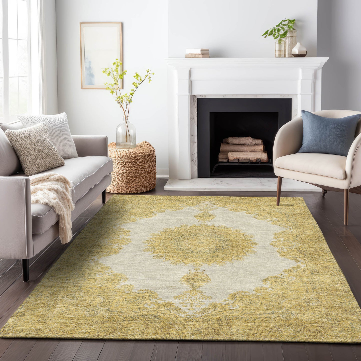 Addison Rugs Chantille ACN1003GO 8 x 10 (ft) Gold Rectangular Indoor/Outdoor Geometric Machine washable Pet Friendly Area rug