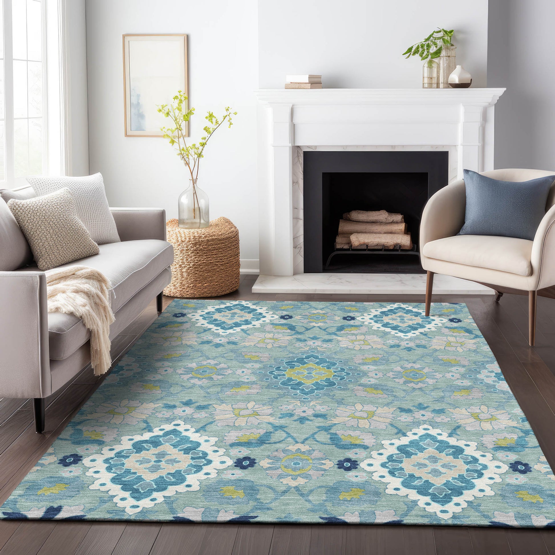 Addison Rugs Chantille ACN1002TE 9 x 12 (ft) Loomed Polyester Teal Rectangular Indoor/Outdoor Machine washable Pet Friendly Area rug
