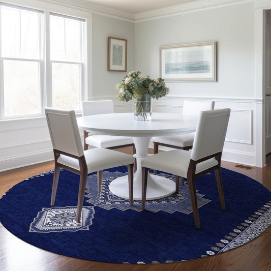 Addison Rugs Chantille ACN1014NA 8 x 8 (ft) Loomed Polyester Navy Round Indoor/Outdoor Machine washable Pet Friendly Area rug