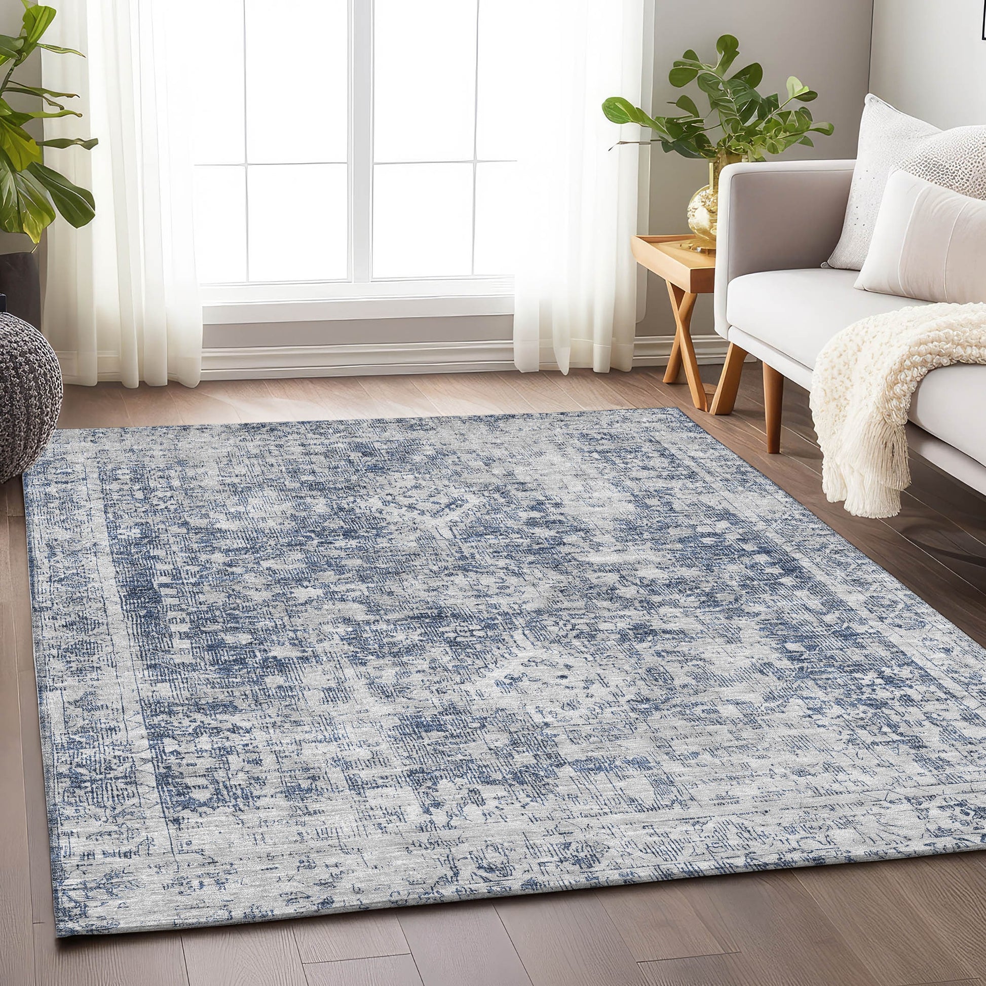 Addison Rugs Chantille ACN1229NA 8 x 10 (ft) Polyester Navy Rectangular Indoor/Outdoor Geometric Machine washable Pet Friendly Area rug