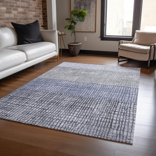 Addison Rugs Chantille ACN1831DN 9 x 12 (ft) Loomed Polyester Denim Rectangular Indoor/Outdoor Geometric Machine washable Pet Friendly Area rug