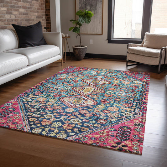 Addison Rugs Chantille ACN1834TE 9 x 12 (ft) Loomed Teal Rectangular Indoor/Outdoor Geometric Machine washable Pet Friendly Area rug