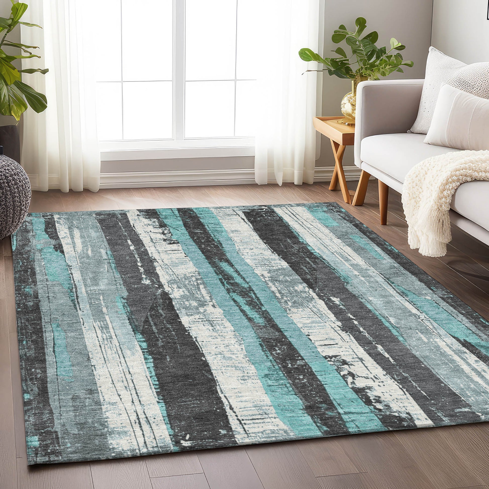 Addison Rugs Chantille ACN1872TE 9 x 12 (ft) Loomed Teal Rectangular Indoor/Outdoor Geometric Machine washable Pet Friendly Area rug