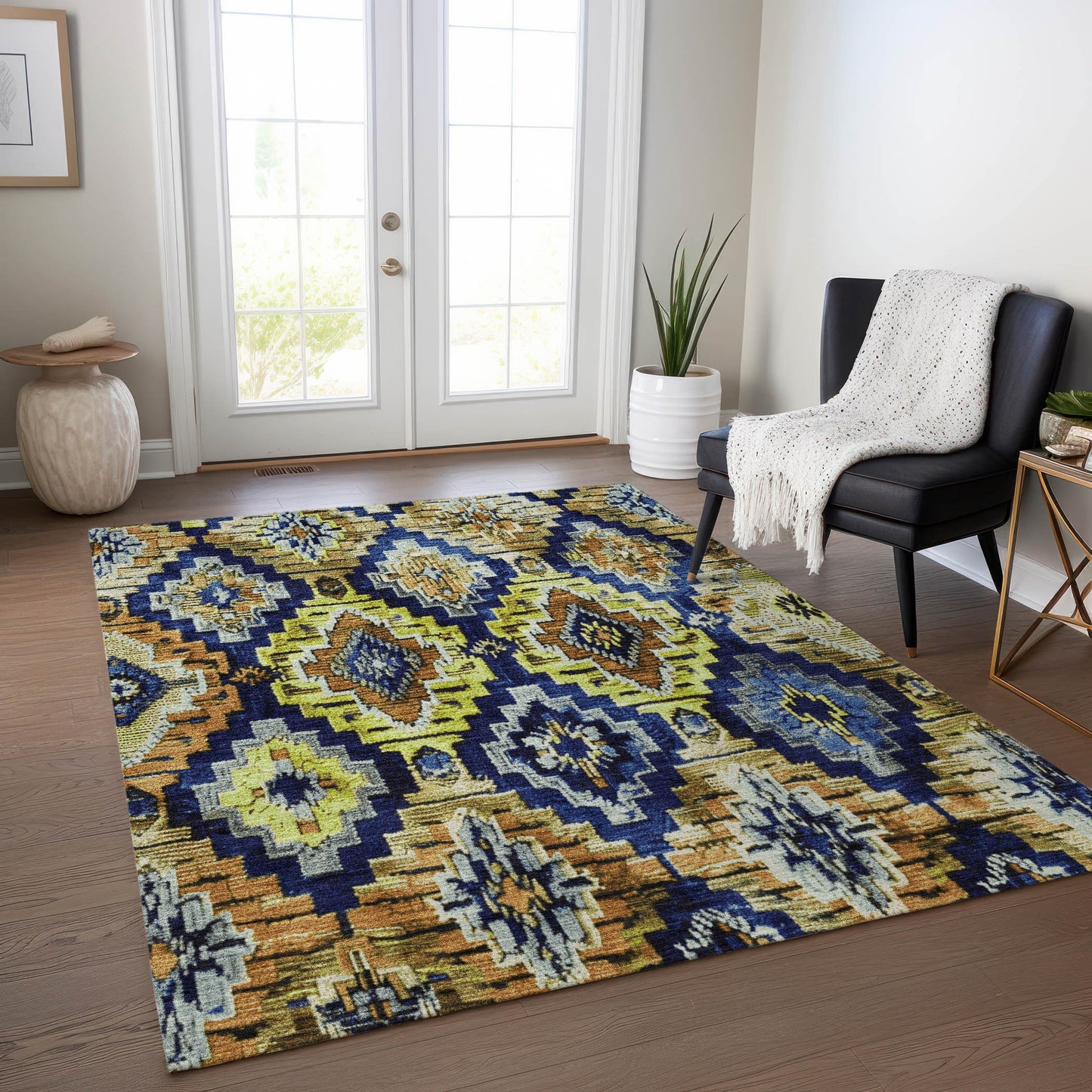 Addison Rugs Chantille ACN1891NA 8 x 10 (ft) Loomed Navy Rectangular Indoor/Outdoor Geometric Machine washable Pet Friendly Area rug