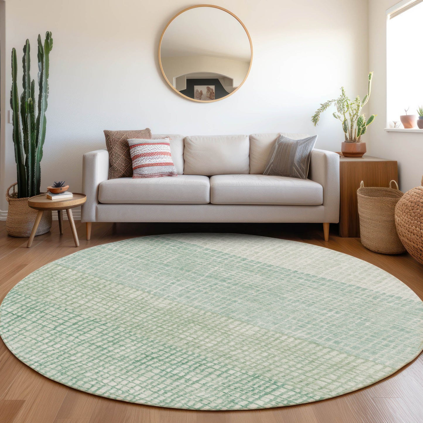 Addison Rugs Chantille ACN1831TE 8 x 8 (ft) Loomed Polyester Teal Round Indoor/Outdoor Geometric Machine washable Pet Friendly Area rug
