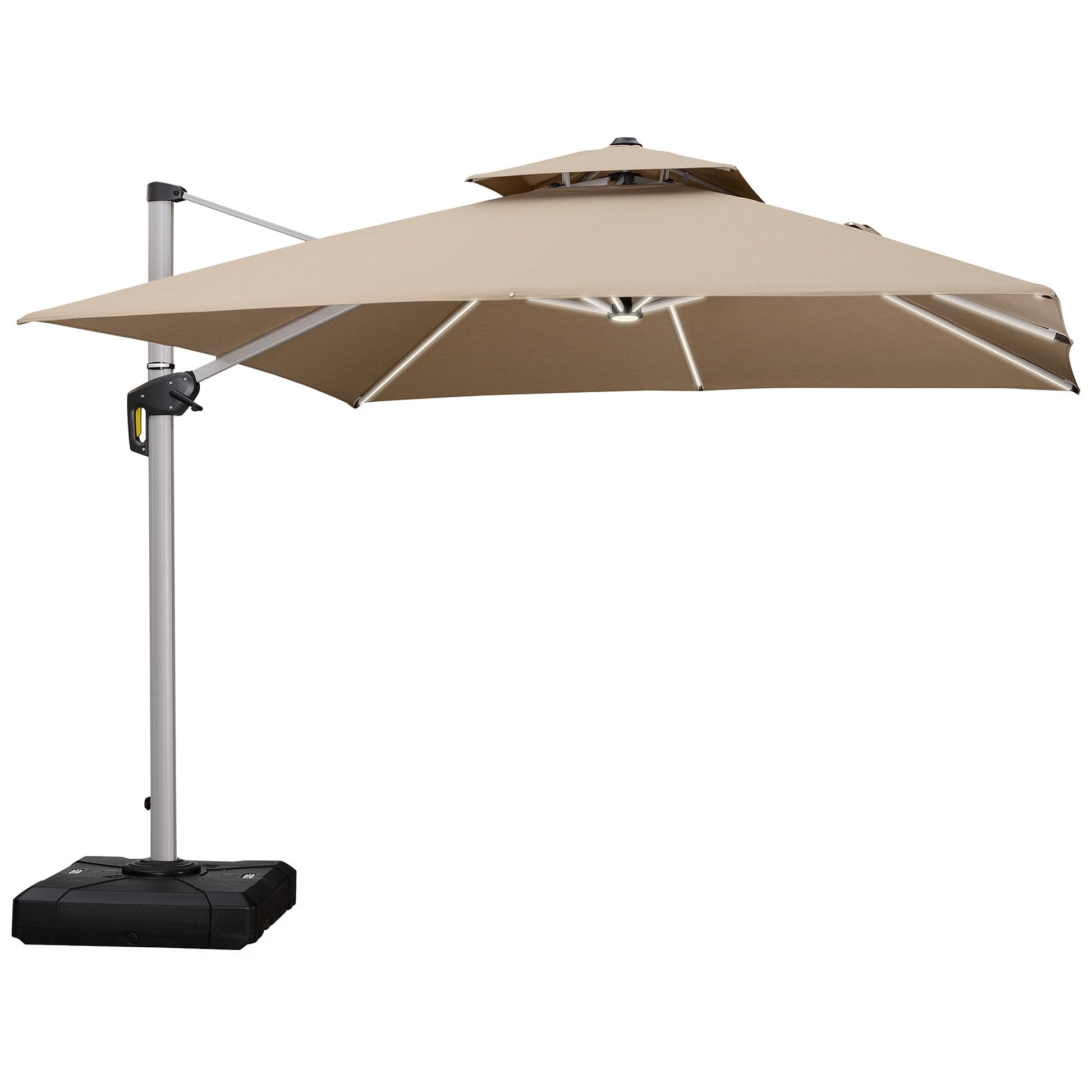 PURPLE LEAF 10-ft Aluminum Beige Crank Cantilever Patio Umbrella with Lights