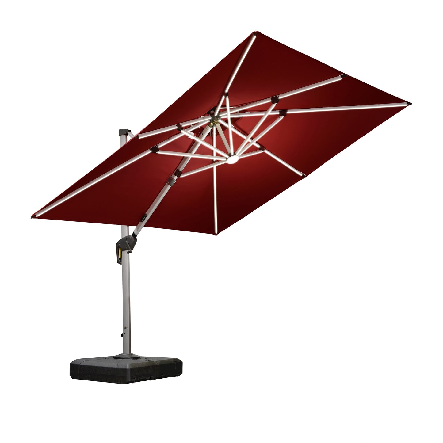 PURPLE LEAF 9-ft Aluminum Red Crank Cantilever Patio Umbrella with Lights and