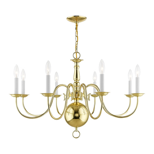 Livex Lighting Williamsburgh 8 -Light Polished Brass Traditional For Use in Bedrooms, Dining Rooms, Foyers, Kitchens, Living Rooms Chandelier